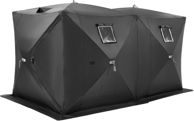 VEVOR Pop-Up Ice Fishing Shelter — Portable Hub-Style Shanty, Insulated or Non‑Insulated Options, Multiple Sizes for 1–8 People, Waterproof 300D Oxford with PU Coating, Includes Anchors, Guy Ropes & Carry Bag