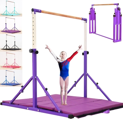 MARFULA Foldable Gymnastic Kip Bar Set with Mat — 4ft Width, 5ft Base, Adjustable Height (36""–60""), Professional Training Equipment for Kids, Home & Club