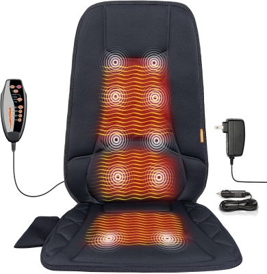 10-Motor Heated Vibration Seat Cushion — Back Massager Chair Pad with Heat, 10 Vibration Motors for Comfort and Pain Relief — Home & Office Use