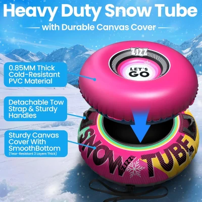 ZIZZ 48-inch Premium Canvas Inflatable Snow Tube — Heavy-Duty Winter Sled for Families