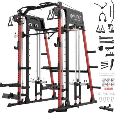 Mikolo M4 2.0 Smith Machine & Power Rack Combo - 2200 lb Capacity with Dual Cable Functional Trainer, Lat Pulldown & Cable Crossover