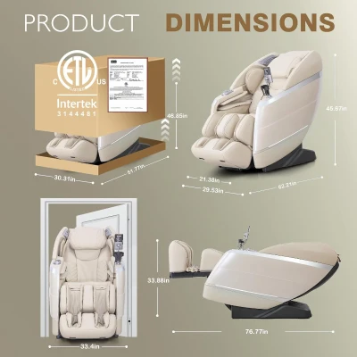 4D Zero Gravity Massage Chair – Beige, 55"" SL-Track Full-Body Shiatsu Recliner with Body Scan, Deep Tissue Knead, Heating, 36 Airbags & Voice Control (18 Auto Modes, 11 Techniques)