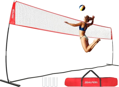 12ft/20ft Height-Adjustable Freestanding Volleyball Training Net for Backyard, Portable Pop-Up Practice System with Carry Bag