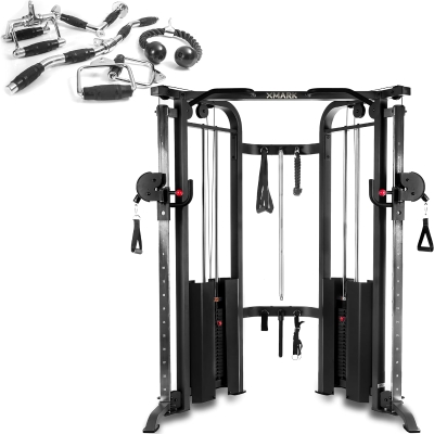 XMARK Functional Trainer — Dual 200 lb Stack Cable Crossover with Upgraded Attachments and Built-In Pull-Up Station for Full-Body Training