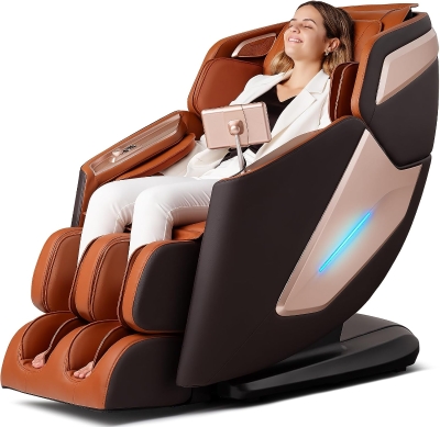 4D Full Body Massage Chair Recliner with Voice Control, 53.14"" SL Track, Electric Calf Extension, 12 Auto Modes, USB-C, Bluetooth Speakers & TFT Screen