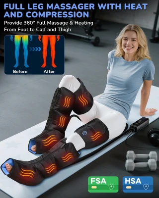 MUSUGY Sequential Compression Leg Massager with Heat – Full-Leg Air Compression Boots, 6 Modes, 9 Intensities & 3-Zone Heat for Circulation and Pain Relief – Gift for Athletes & Parents