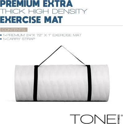Tone Fitness Extra-Thick 1-inch NBR Yoga Mat | 24 by 72 Large Non-Slip Exercise Mat with Carrying Strap for Home & Studio