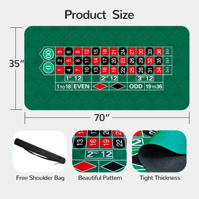 70"" x 35"" Upgraded Waterproof Casino Roulette Tabletop Layout Mat with Carrying Bag, Anti-Slip Rubber Roulette Game Cover for Parties and Game Nights