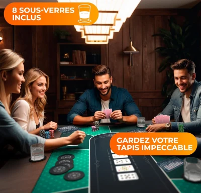 Newverest 70"" x 35"" Poker Table Top — Texas Hold'em Mat for Up to 10 Players with Zipper Storage Bag, 8 Coasters & Gift Box