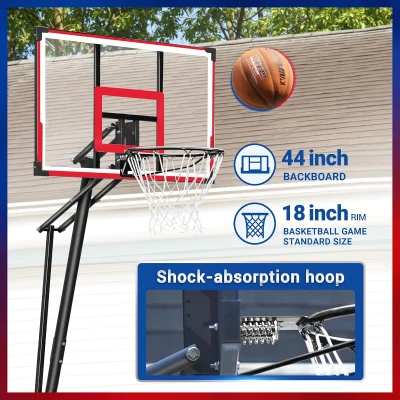 WIN.MAX Portable Basketball Hoop System — 44 in Backboard with Large Fillable Base, Adjustable 4.9–10 ft, 18 in Rim