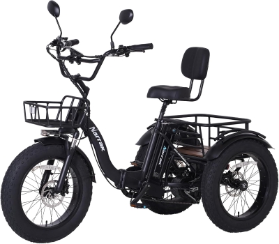 Narrak 3-Wheel Electric Trike — 750W (Peak 1350W) 48V13Ah Folding Fat-Tire Ebike, 20""x4"" Aluminum Frame, Hydraulic Brakes & Rear Differential, Max 20 MPH