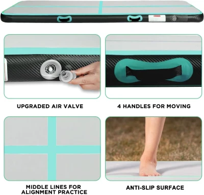 Portable Inflatable Gymnastics Air Track — 6ft/10ft/13ft/16ft/20ft, 4in or 8in Thickness with Included Electric Pump — Ideal for Training, Cheer, Yoga, Pool and Beach