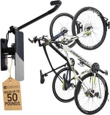 StoreYourBoard Wall-Mounted Swivel Bike Rack – Vertical Garage Hanger with 120° Rotating Arm & Adjustable Stopper – Space-Saving Mount for Kids Bikes, BMX and E-Bikes