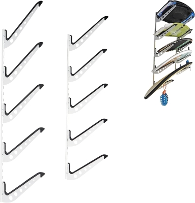 5 Board Surf Rack Wall Mount - Adjustable Wall Hangers for Surf, Wake, Snow Boards