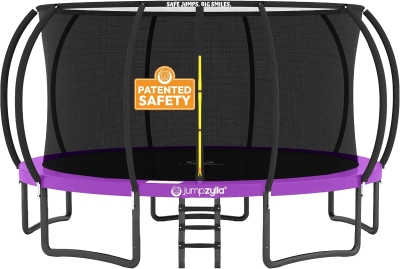 JUMPZYLLA Enclosed Trampoline with Ladder — 8FT to 16FT Sizes | ASTM Certified Recreation Trampoline | Anti-Rust Frame
