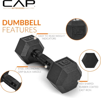CAP Barbell Rubber Hex Dumbbell Set with Three-Tier Rack — Available in 280 lb, 550 lb & 1200 lb Options