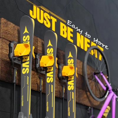 Ski & Snowboard Wall Rack – Yellow, 4-Pack | Damage-Free Vertical Mount, Garage Space-Saving Winter Gear Organizer
