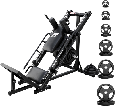 RitFit Versatile Leg Press & Hack Squat System with Weight Plate Set, Linear Bearing Mechanism and Plate Storage Posts for Full Lower-Body Workouts