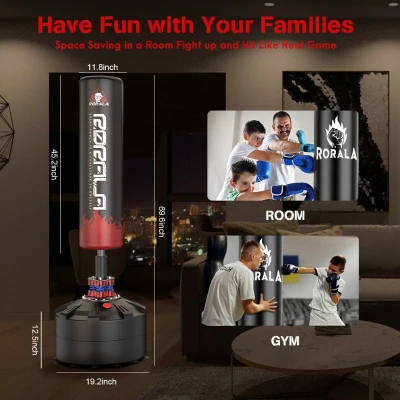 Freestanding Punching Bag with 12oz Pro Gloves — Heavy Bag for Adults & Youth, Standing Kickboxing Bag (Base Fills to 203 lbs)