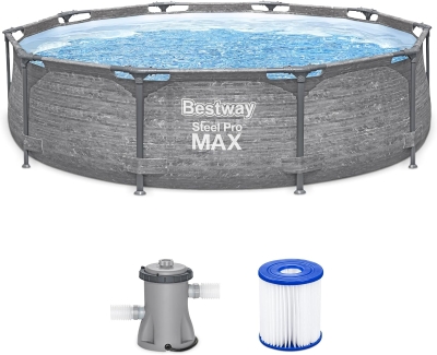 Bestway Steel Pro MAX 10' x 30"" Round Above-Ground Pool Set with Metal Frame, DuraPlus Liner and Filter Pump, Gray