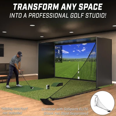 GoSports Golf Simulator Enclosure with Frame & HD Impact Screen Kit — Select 10x8 ft, 12x9 ft or 14x8 ft