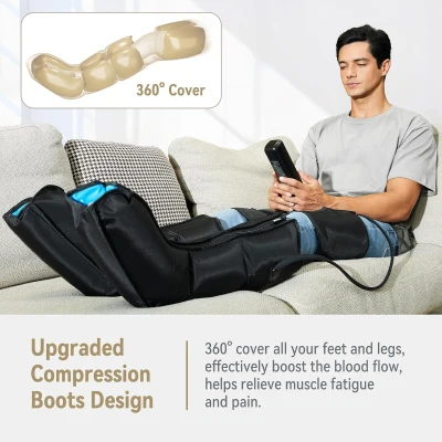 FIT KING Air Compression Leg & Foot Boots Massager - Full-Leg Circulation & Recovery System with Pressure Sensor, LCD Display & 3 Timers