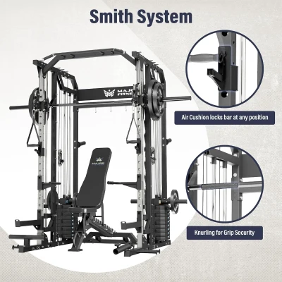 Major Fitness Drone2 Advanced Smith Training System – All-in-One Home Gym Rack with Aluminum Pulley Kit, Barbell, Dual Lat Pulldown Stations & Cable Crossover for Full-Body Training
