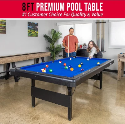 GoSports Portable Billiards Table - 6/7/8 ft Options, No Assembly Needed, Color Choices, Includes Full Ball Set, 2 Cues, Chalk & Felt Brush