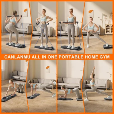 Multifunctional Foldable Pilates Board Reformer — Portable Ab & Core Trainer with Resistance Bands, Push-Up Handles, Balance Platform and Timer, Up to 330 lb Capacity