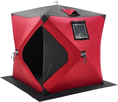 VEVOR Insulated Pop-Up Ice Fishing Tent – 600D Oxford, 80g Insulation, Hub-Style Portable Shelter for 1–8 People, Waterproof, Includes Anchors, Ropes & Carry Bag