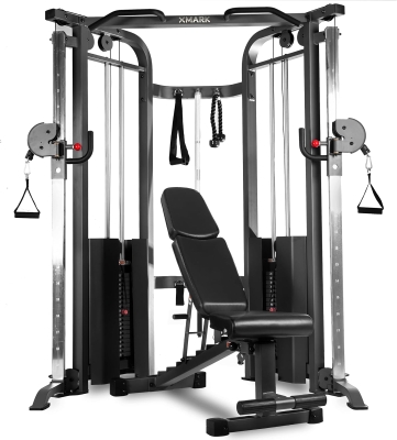 XMARK Functional Trainer — Dual 200 lb Weight Stacks Cable Machine & Crossover with Adjustable FID Bench for Home or Garage Gyms