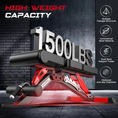 Pooboo Adjustable Weight Bench — Heavy-Duty Strength Training Bench, Flat/Incline/Decline, 1500 lb Capacity