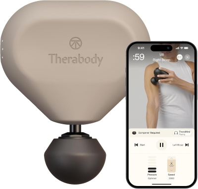 TheraGun Mini (3rd Gen) by Therabody — Ultra-Portable Percussive Massage Gun (Oat), Travel-Friendly with 3 Attachments and Up to 180-Min Battery