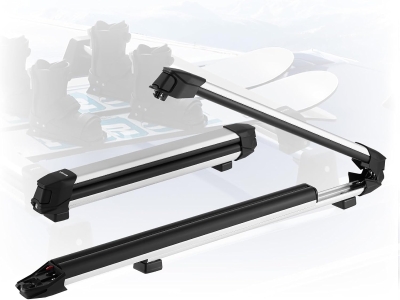 VEVOR Ski & Snowboard Roof Rack, Holds Up to 4 Pairs of Skis or 2 Snowboards, 2-Pack Aluminum Universal Top Mount with Lock & Rubber Padding, Also Fits Fishing Rods, Compatible with Most Crossbars