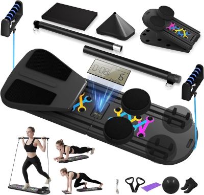 Foldable Pilates Reformer Board Set by ORWIPO — Portable Multi-Function Pilates Machine with Timer, Resistance Bands, Ab Balance & Accessories