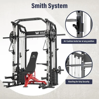 Major Fitness Drone2 Advanced Training Smith Machine – All-in-One Home Gym Rack with Aluminum Pulley Set, Dual LAT Pull-Downs, Cable Crossover & Weight Bar for Complete Body Workouts