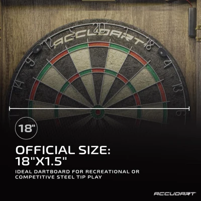 Accudart Match Pro Official 18"" Self-Healing Sisal Dartboard Cabinet Set with LED Lighting
