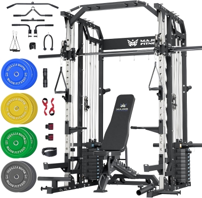 Major Fitness Drone2 Advanced Smith Training System – All-in-One Home Gym Rack with Aluminum Pulley Kit, Barbell, Dual Lat Pulldown Stations & Cable Crossover for Full-Body Training