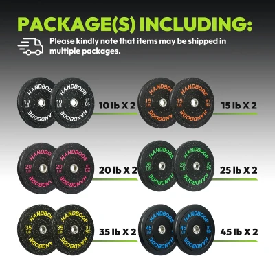 Olympic 2-Inch Bumper Plates — High-Rebound Colored Rubber Weight Set for Barbell Training (45/100/160/190/260/300 lb Choices)