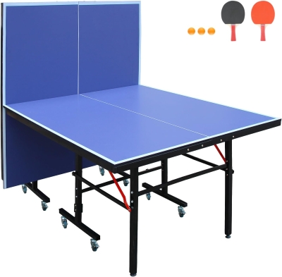Foldable Professional Table Tennis Table for Indoors (8FT/9FT) — Playback Mode for Solo Practice, Includes Net & Posts, 2 Paddles, 3 Balls