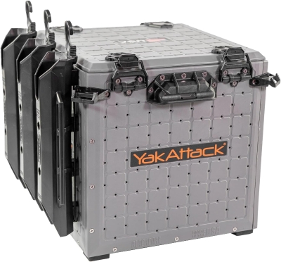 YakAttack BlackPak Pro 13in x 13in Kayak Fishing Crate – Battleship Grey, 3 TetherTube Rod Holders | Compact Lightweight Durable Customizable