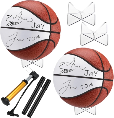 Liliful 2-Pack Official Size 7 Autograph Basketballs with 2 Stands, 2 Signature Pens and 1 Pump – Blank Panels for Trophies, Birthdays, Graduations