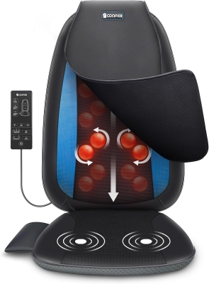 COMFIER Shiatsu Back Massager with Heat and Vibrating Seat, Chair Massage Pad with 4 Rotating Nodes, Adjustable Zones & Intensity for Home or Office – Gift for Him & Her