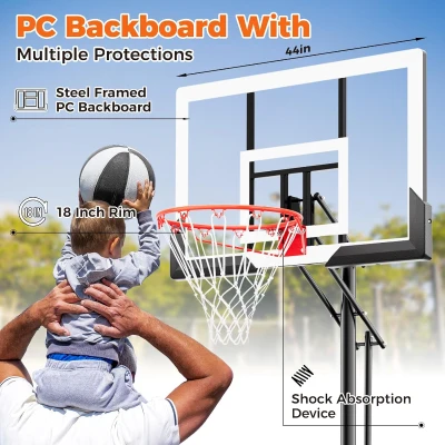 44"" Backboard Portable Basketball Hoop by AWII SPORT, Height Adjustable 4.8–10 ft for Kids, Youth and Adults — Outdoor/Indoor