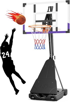 TONBUX Portable Basketball Hoop Outdoor 44/48"" Shatterproof PC Backboard, Stepless 5.25–10 ft Height Adjustment, Wheeled Base for Backyard & Driveway