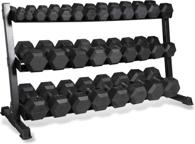CAP Barbell Rubber Hex Dumbbell Set with Three-Tier Rack — Available in 280 lb, 550 lb & 1200 lb Options