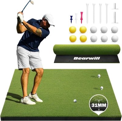 Bearwill Golf Mat 31mm — 5x4 ft / 5x5 ft High-Elasticity Artificial Turf Hitting Mat for Garage Simulators, Chipping and Driving Practice