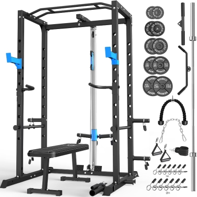 Multi-Functional Power Cage — Heavy-Duty Rack with J-Hooks, Dip Handles, Landmine, and Optional Cable Pulley System for Home Gym