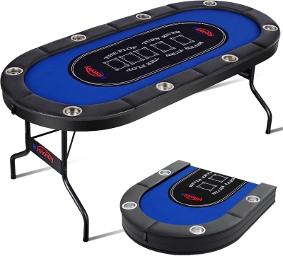 Rioloiuy 8-Player Foldable Poker Table — 71"" Texas Hold'em Casino Table with Padded Rails, Stainless Cup Holders, Reinforced Frame and No-Assembly Foldable Design