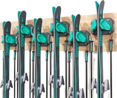 Skifavs Ski & Snowboard Wall Rack for Garage Wall — Universal Fit, Damage-Free Storage Rack, Green (6-Pack)